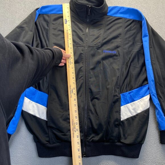 Vintage 80s Reebok Sport Black Blue Full Zip Logo Track Athletic Jacket Mens XL - Picture 5 of 9